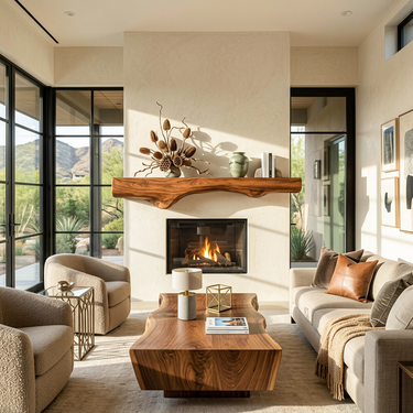 Sculptural Live Edge Fireplace Mantel For Holiday Decoration