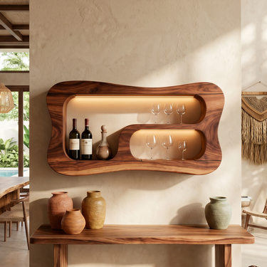 Mid Century Wall Mounted Wine Rack Shelf For Entertaining Space