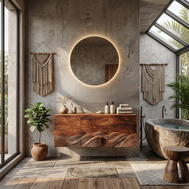 Handcrafted Bathroom Vanity With Wave Relief Wood Cabinet For Bathroom