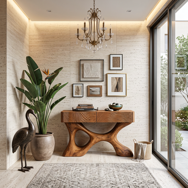 Modern Wood Console Table With Carved Drawers For Luxury Home