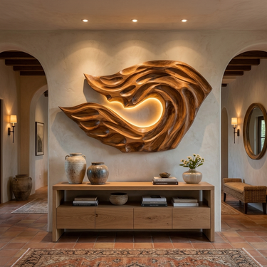 Organic Ocean Wave Wooden Wall Art For Contemporary Bedroom Wall