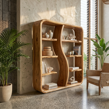 Modern Wooden Storage Bookshelf With Open Shelves