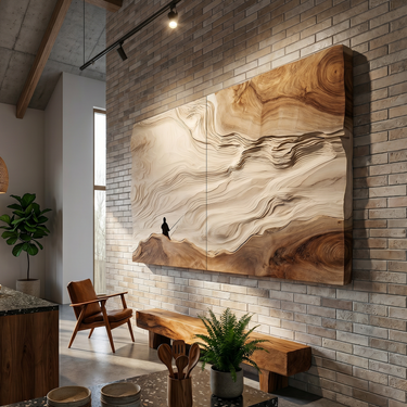 Artisan Carved Abstract Wood Wall Art For Modern Organic Interior Design