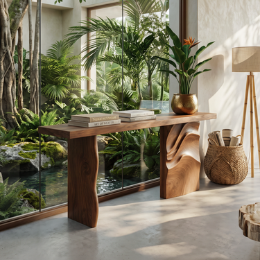 Scandinavian Carved Display Table For Lounge Interior Space