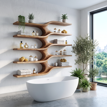 Rustic Live Edge Wood Shelves for Home Office
