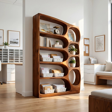 Mid Century Handcrafted Bookshelf Storage Organizer For Living Room
