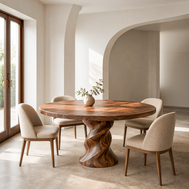Organic Dining Table With Helix Base For Designer Dining Space