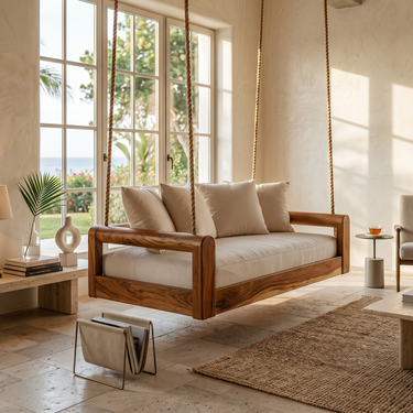 Organic Modern Wooden Hanging Couch Swing Minimalist Interior