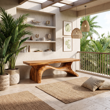 Organic Modern Wood Bench For Balcony Sunroom
