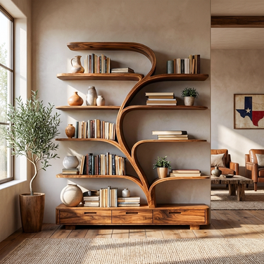 Organic Natural Wood Bookshelf Branch Shape For Home Decor