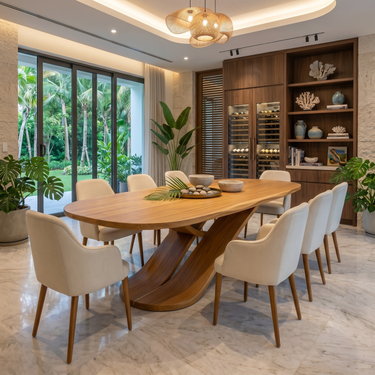 Oval Entertaining Table For Tropical Dining Room