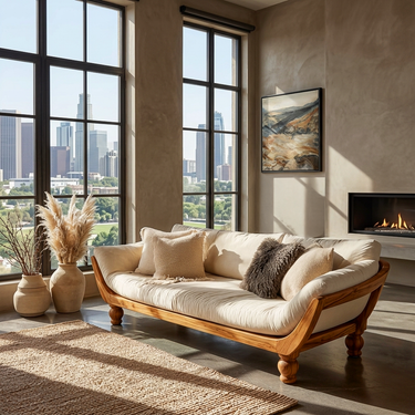 Sculptural Natural Wood Sofa For Living Room