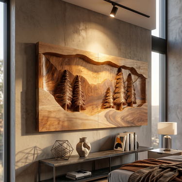 Rustic Mountain Forest Wood Wall Art Modern Cabin Interior Decor