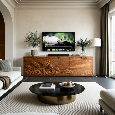 Contemporary TV Stand With Crashing Ocean Waves For Living Room
