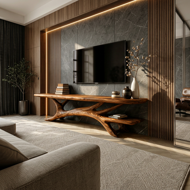 Statement TV Stand Curved Design For Modern Living Room
