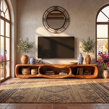 Mediterranean Sculptural TV Cabinet For Living Room