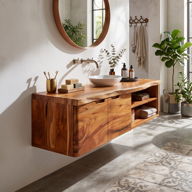 Coastal Floating Washstand Relaxing Guest Bathroom