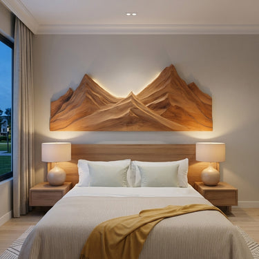 Rustic Mountain Wall Art Triptych Carving For Bedroom