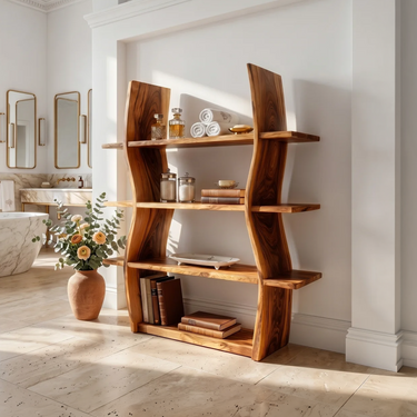 Elegant Wooden Storage Shelf In Wave Design