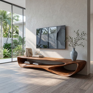 Minimal Curved Wall Mounted TV Console For Living Room