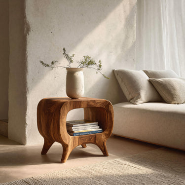 Modern Wood Nightstand With Rounded Edges For Bedroom