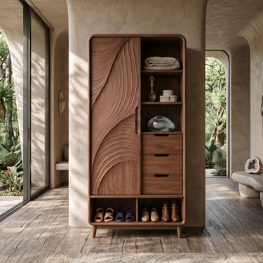 Mid Century Curved Profile Closet For Modern Bedroom Space