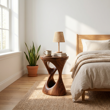 Rustic Sculptural Side Table For Bedroom