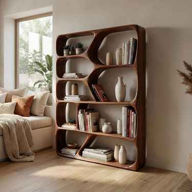 Mid Century Handcrafted Bookcase Storage Organizer For Living Room