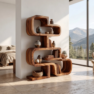 Handcrafted Sculptural Wooden Storage Unit For Spa Decor