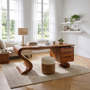 Minimalist Organic Desk With Open Shelf For Studio