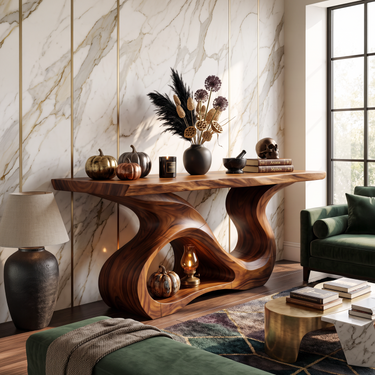 Contemporary Woodland Accent Table For Cozy Halloween Decor