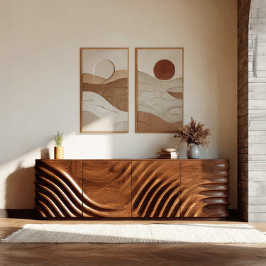 Modern Wooden Sideboard With Carved Door For Minimalist Living Space