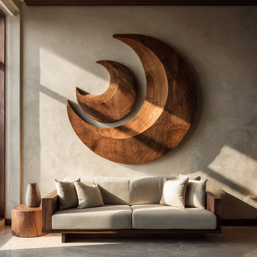 Organic Crescent Moon Wood Wall Art For Living Room