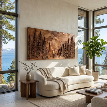 Modern Forest Mountain Wood Wall Art For Living Room