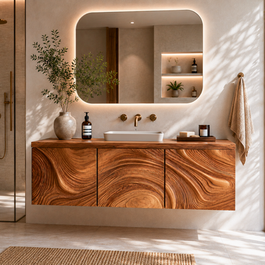 Organic Bathroom Vanity With Sculptural Wave Front For Bathroom Furniture