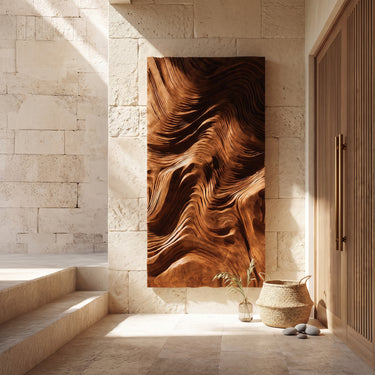 Contemporary Wave Carved Texture Wood Wall Art For Entryway