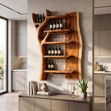 Forest Inspired Wine Rack For Dining Area