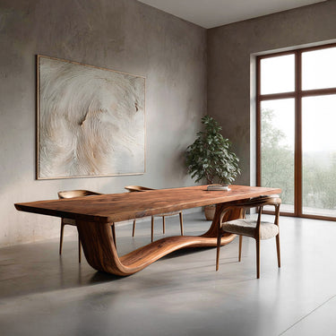Modern Flowing Wave Base Wooden Dining Table For Dining Space