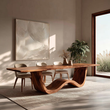 Luxury Wood Dining Table With Curved Pedestal For Dining Room