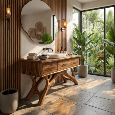 Modern Monkeypod Wood Sink Vanity For Urban Bathroom