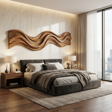 Modern Wooden Wall Art With Flowing Form For Living Space