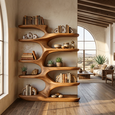 Handcrafted Sculptural Wood Bookshelf For Home Library