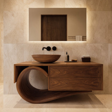 Modern Bathroom Vanity With Curved Loop Base For Bathroom Use