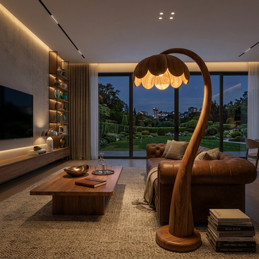 Wooden Floor Lamp With Flower-shaped Lampshade For Bedroom