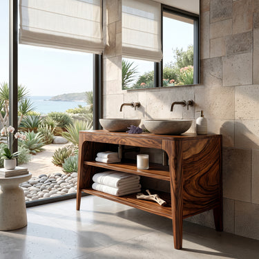 Organic Modern Bathroom Vanity With 2-Tier Open Shelf For Bathroom