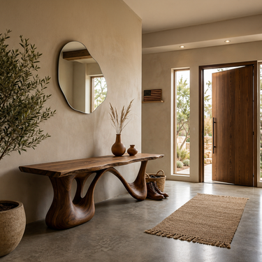 Organic Wooden Bench With Undulating Sculptural Base For Home Furniture