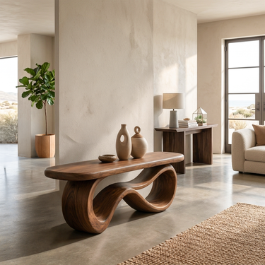 Wooden Bench With Curved Sculptural Base For Home Furniture