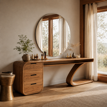 Modern Sculptural Vanity Table With Curved Design For Bedroom