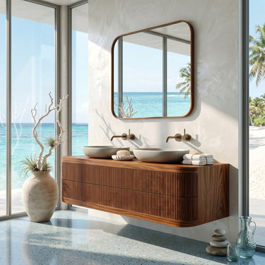 Contemporary Wooden Floating Bathroom Vanity With Fluted Front For Bathroom