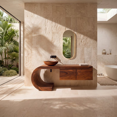 Organic Floating Bathroom Vanity With Sculptural Curved Base For Bathroom